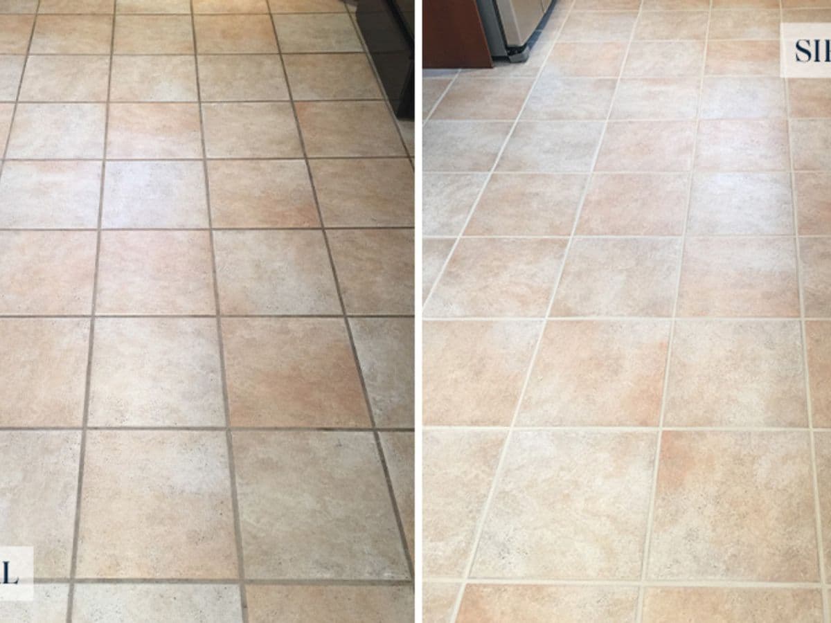 Discoloured grout before cleaning