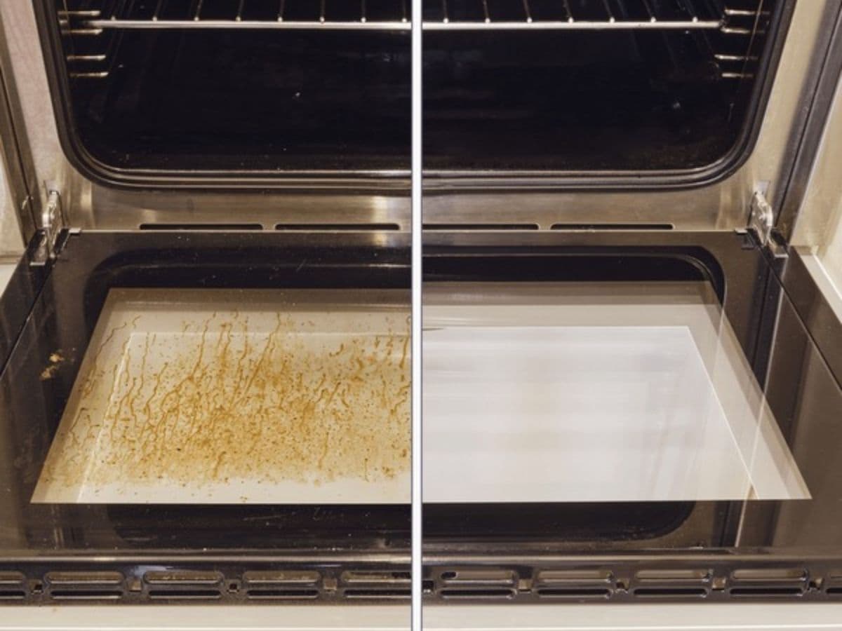 Greasy oven interior before deep clean