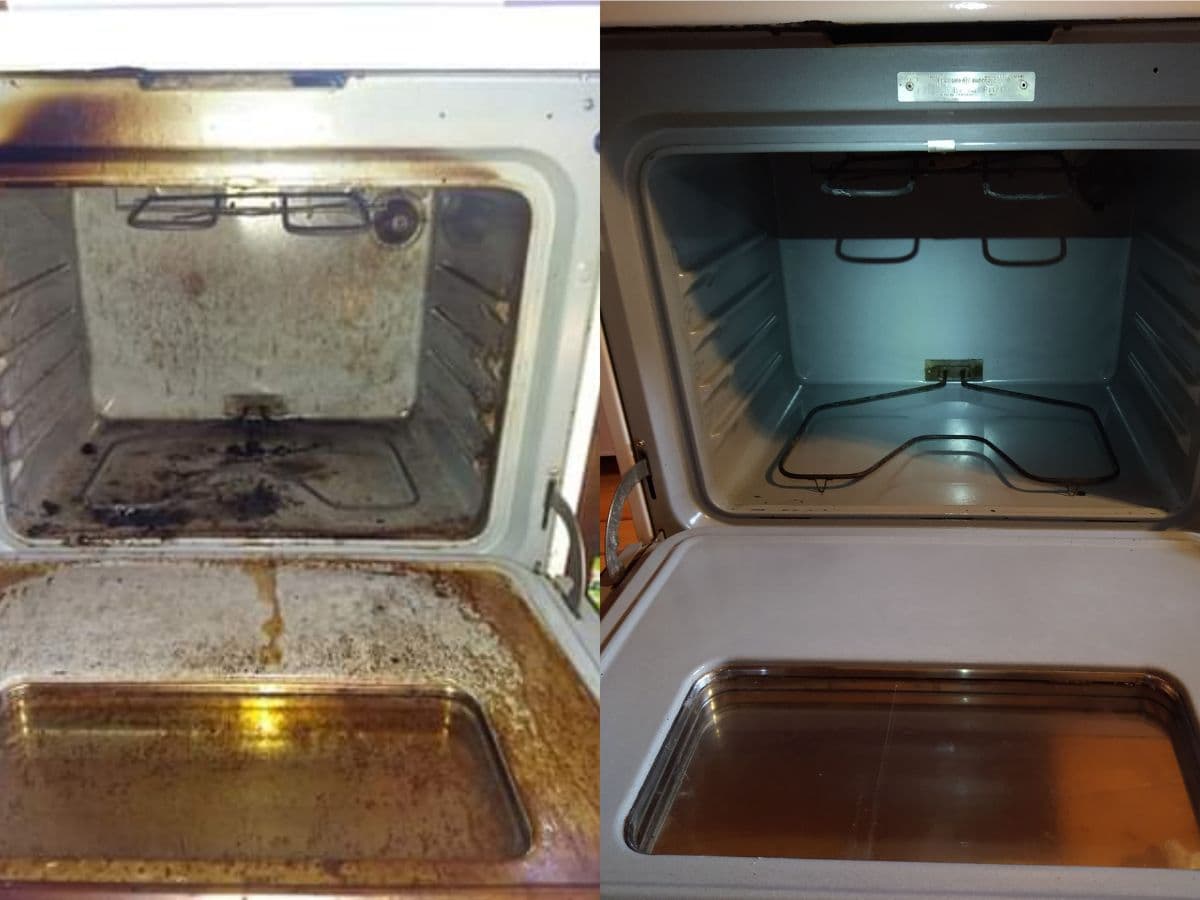 Heavily-used commercial oven before oven cleaning